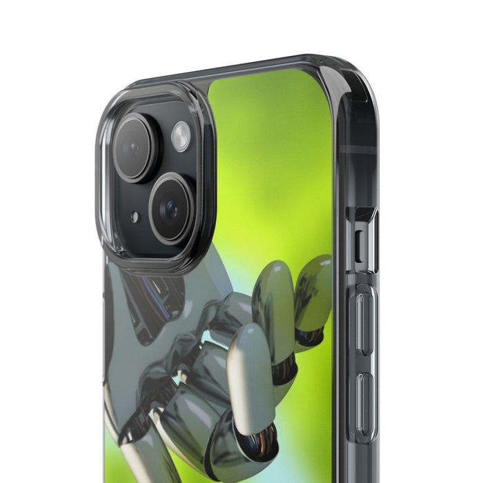 Clear Cases for iPhone 14 Series with Robotic hand and Butterfly.