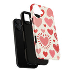 Heart Pattern Tough iPhone Case — Cute Red & Pink Hearts Protective Cover (MagSafe compatible)  Shamo's