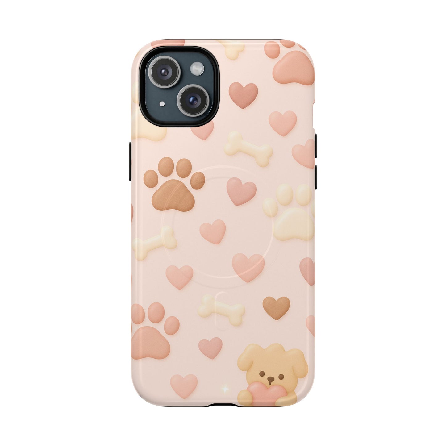 Pet Paw Pattern Phone Case — Pink Puppy Hearts & Bones with MagSafe
