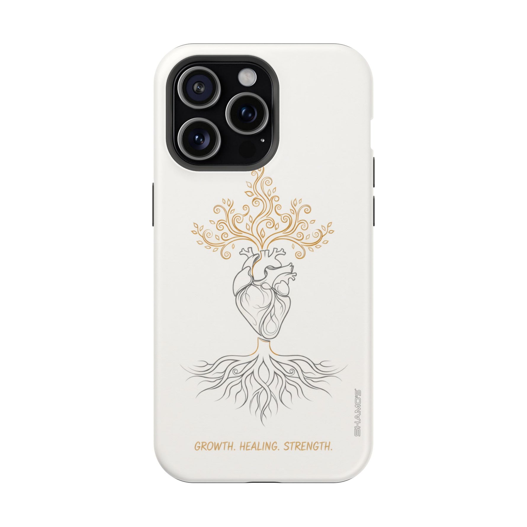 Minimalist Impact-Resistant iPhone Case, Heart Root Illustration ("Growth. Healing. Strength.") MagSafe Compatible - iPhone 15 Pro Max / Matte - Shamo's