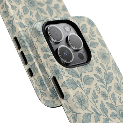 Vintage Blue Floral Tough Case for iPhone - Compatible with MagSafe