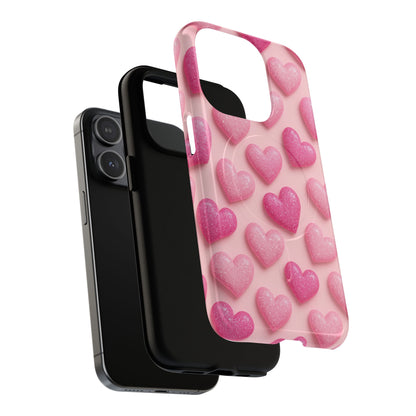 Barbiecore Glitter Hearts iPhone Case | MagSafe