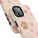 Pet Paw Pattern Phone Case — Pink Puppy Hearts & Bones with MagSafe - Shamo's