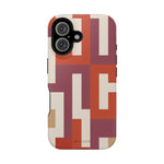 Retro Geometric Magnetic MagSafe Compatible Impact Phone Case — Bold Red & Terracotta Pattern