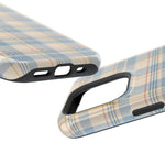 Ranch Check – Blue and Cream Plaid MagSafe Phone Case, glossy square triple-camera Pro model, port openings and edge details