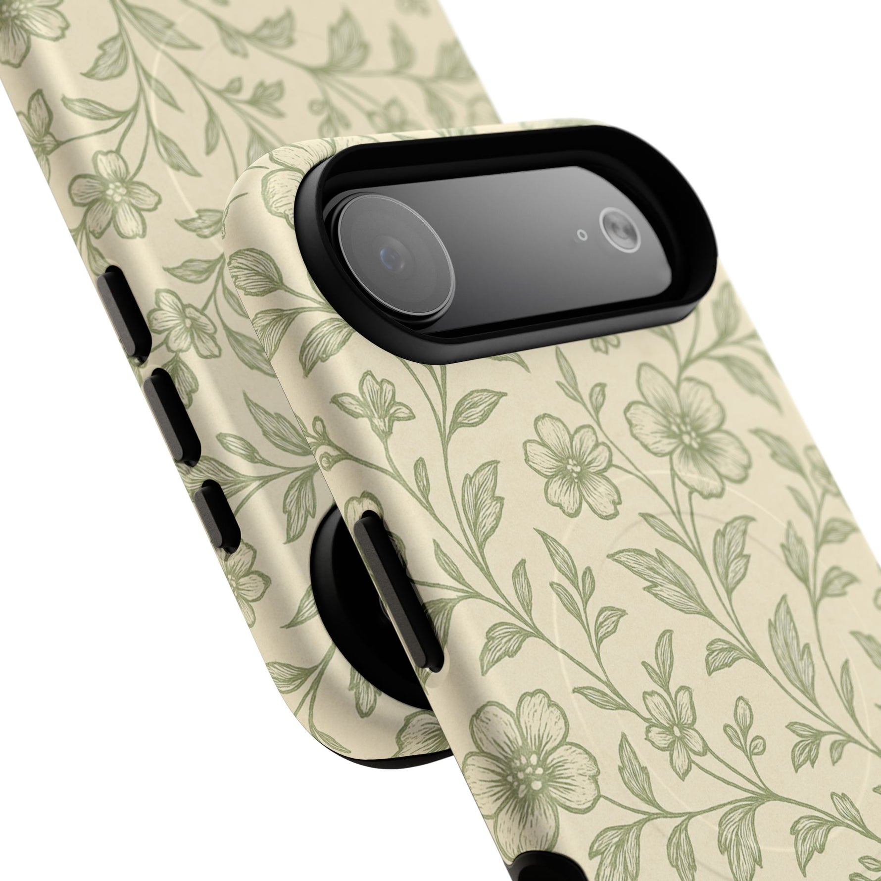 Sage Green Vintage Floral Pattern iPhone Case | MagSafe Compatible - Shamo's