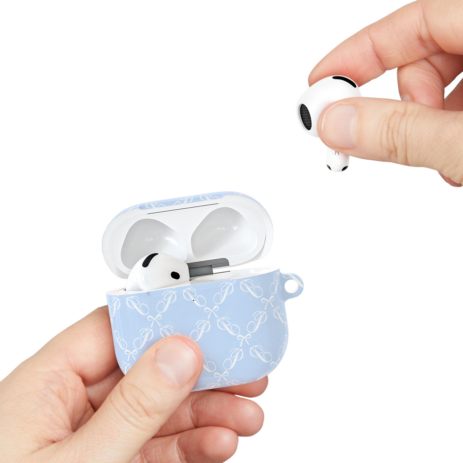 Pastel Blue Bow Pattern AirPod Case — Elegant Bow Pattern Protective Cover