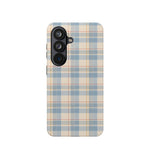 Ranch Check – Blue and Cream Plaid MagSafe Phone Case, glossy Samsung Galaxy S26, rear view