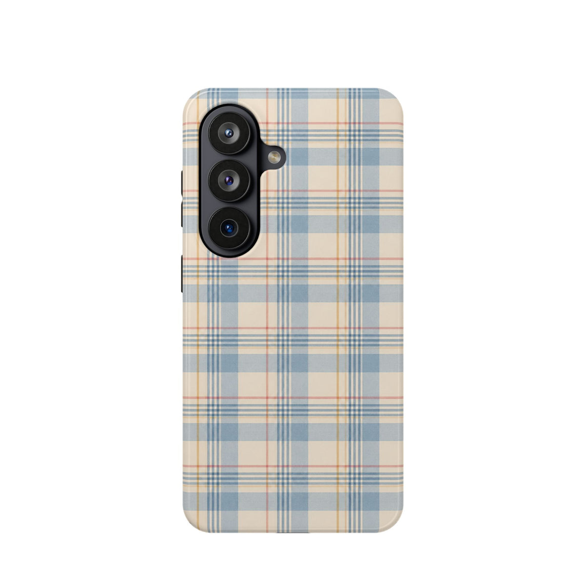 Ranch Check – Blue and Cream Plaid MagSafe Phone Case, glossy Samsung Galaxy S26, rear view