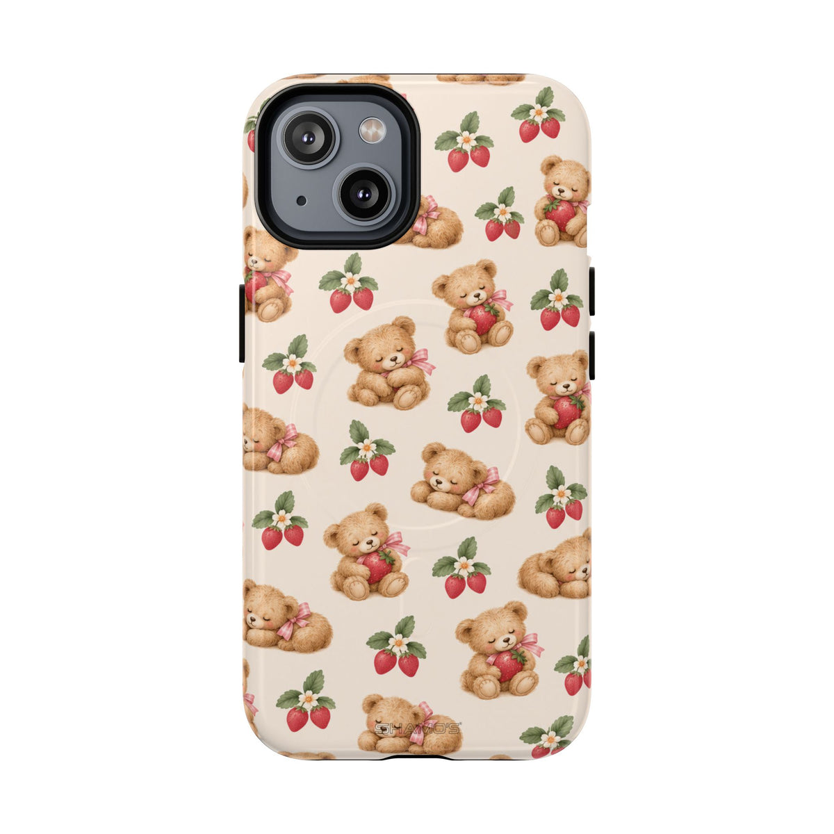 Teddy Berry Cozy Strawberry Pattern iPhone Case with MagSafe