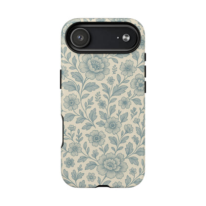 Vintage Blue Floral Tough Case for iPhone - Compatible with MagSafe
