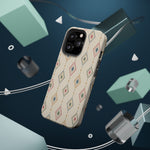 Desert Diamonds – Pastel Geometric Pattern MagSafe Phone Case, glossy square triple-camera Pro model, rear view with magnetic accessories