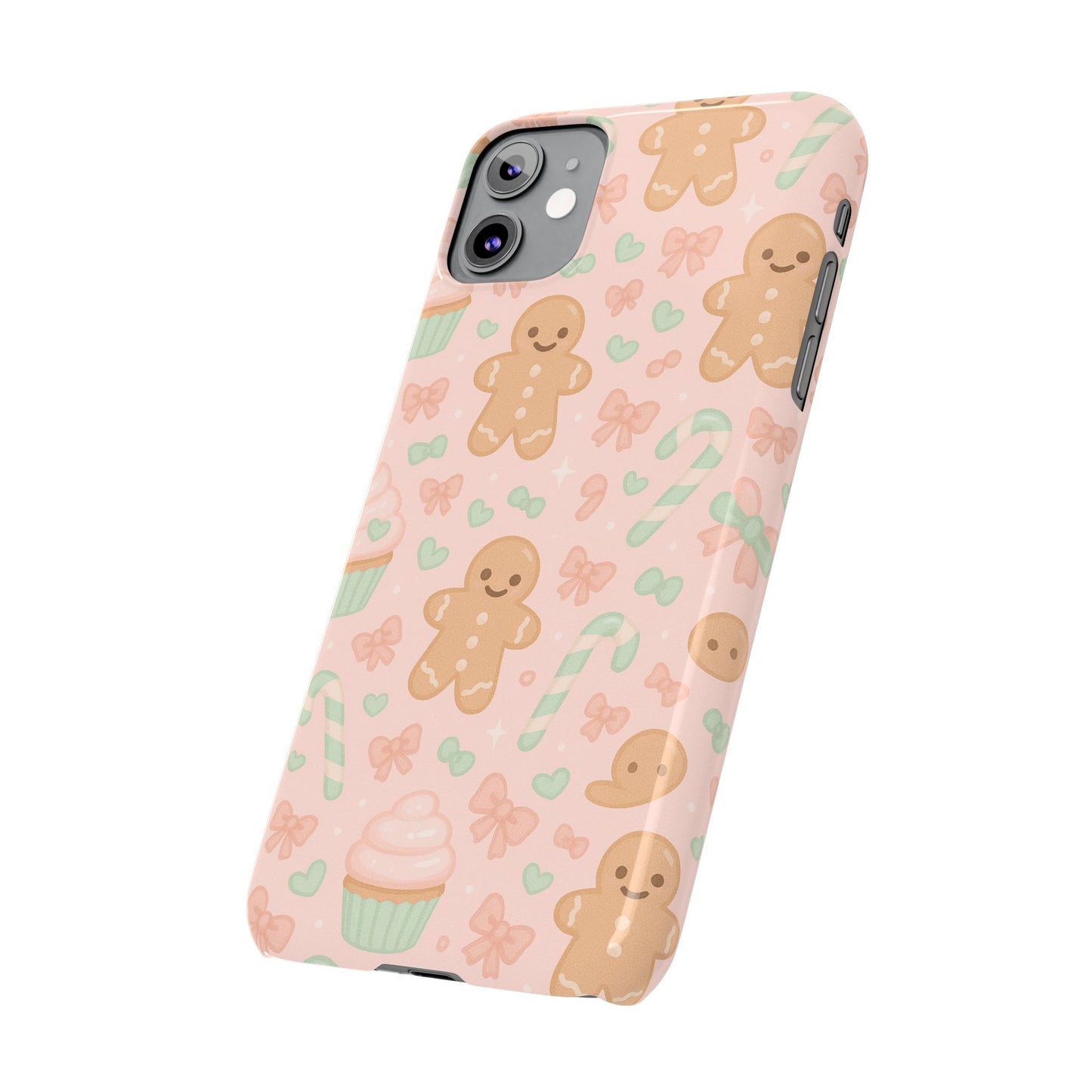 Gingerbread Holiday Slim iPhone Case — Cute Candy Cane & Cupcake Pattern