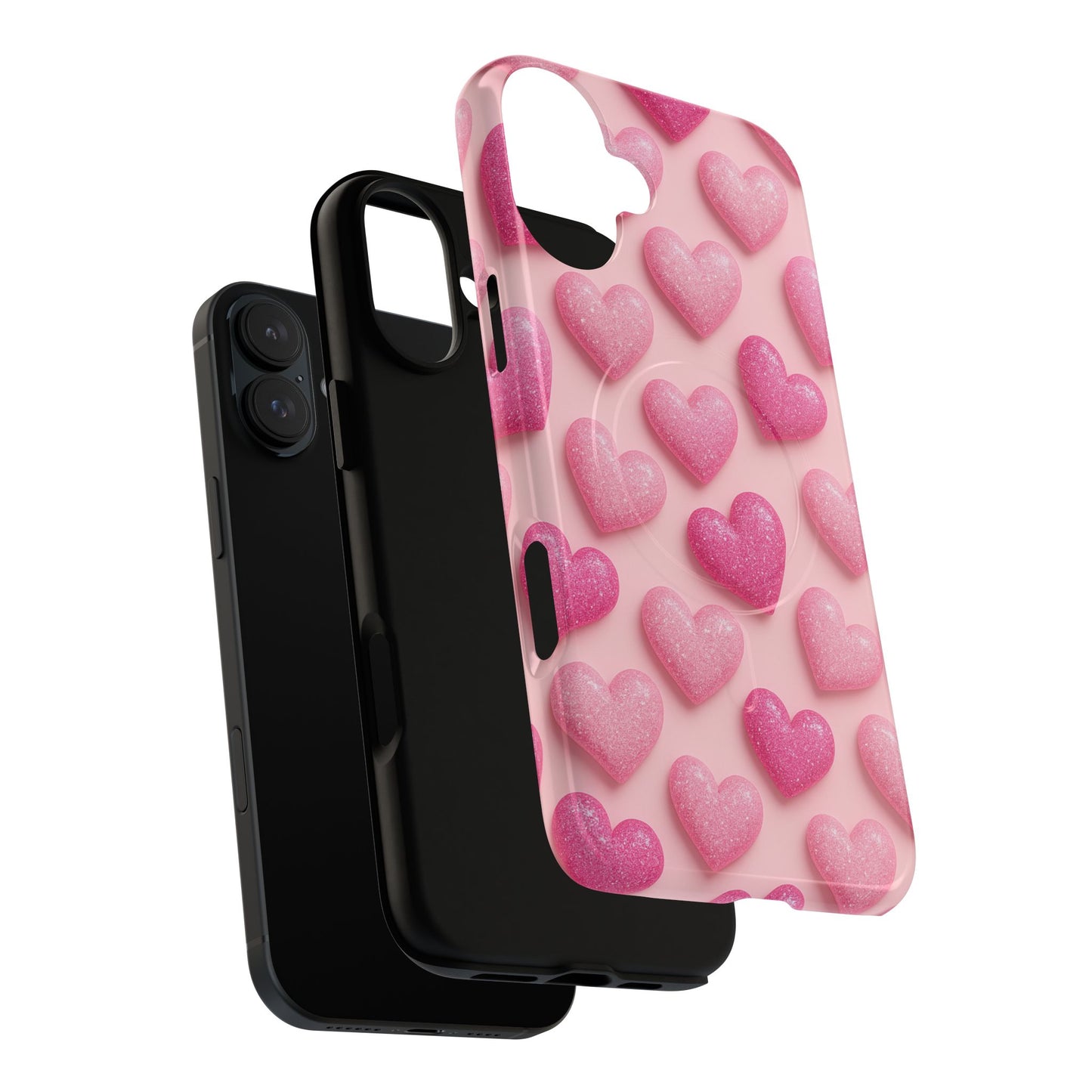 Barbiecore Glitter Hearts iPhone Case | MagSafe