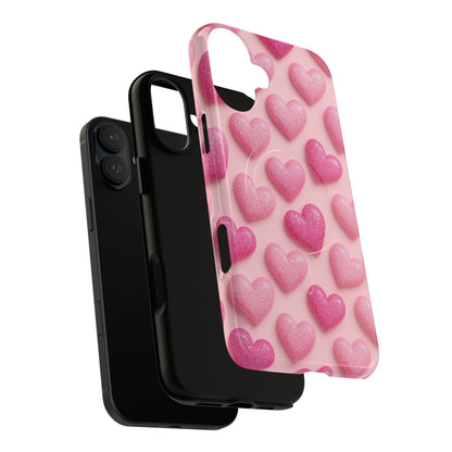 Barbiecore Glitter Hearts iPhone Case | MagSafe