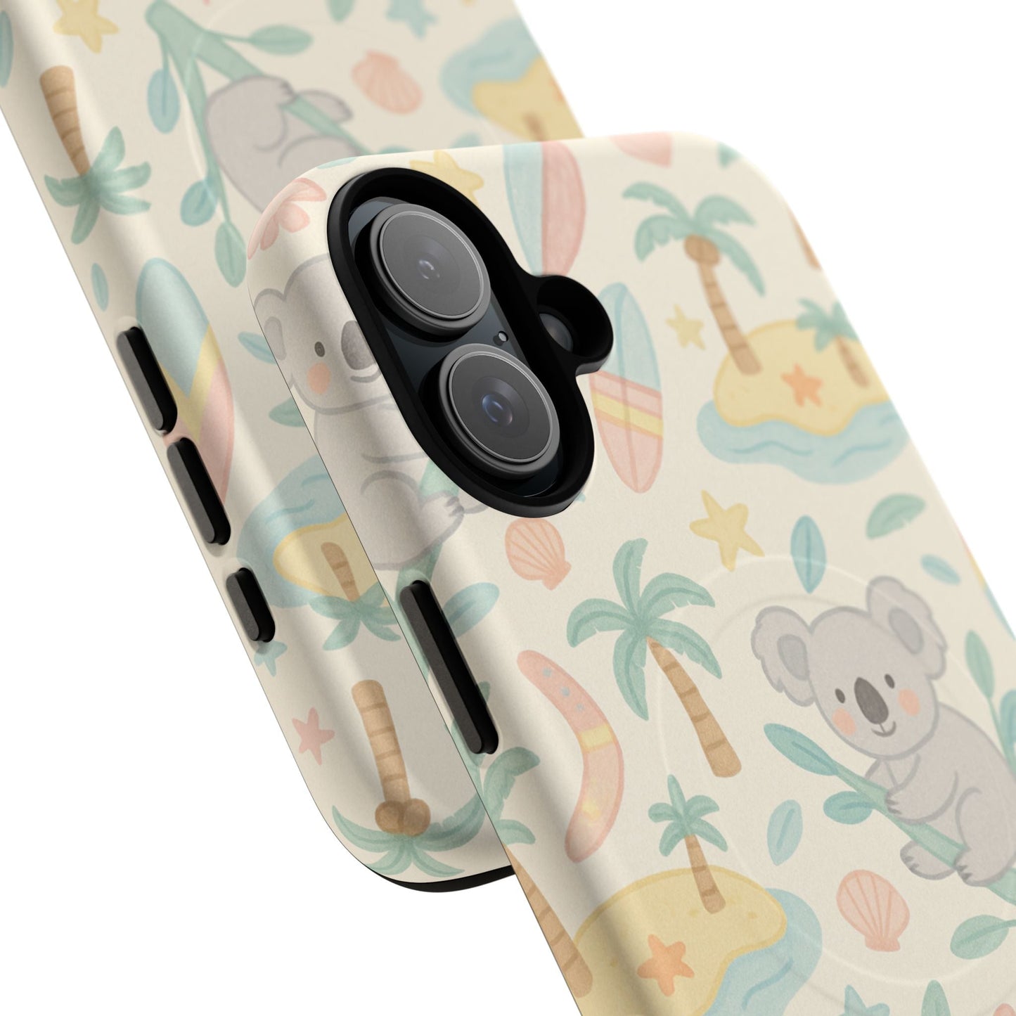 Australia Hand-Drawn Koala Beach iPhone Case — Cute Tropical Palm & Surf Print | with MagSafe