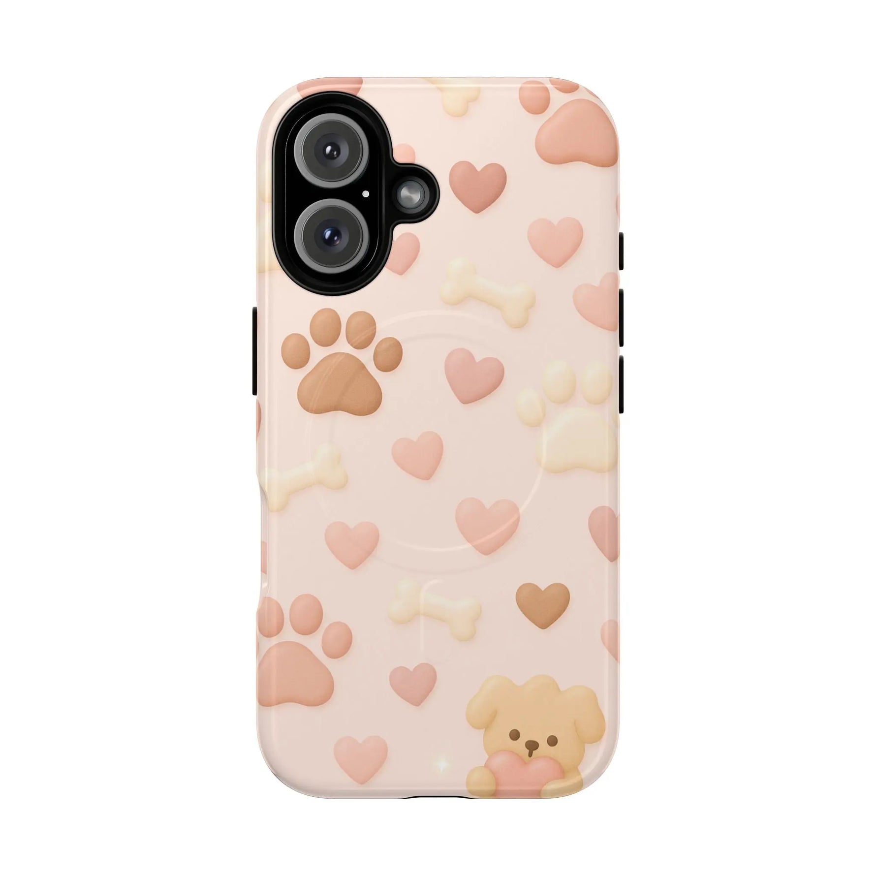 Pet Paw Pattern Phone Case — Pink Puppy Hearts & Bones with MagSafe - Shamo's