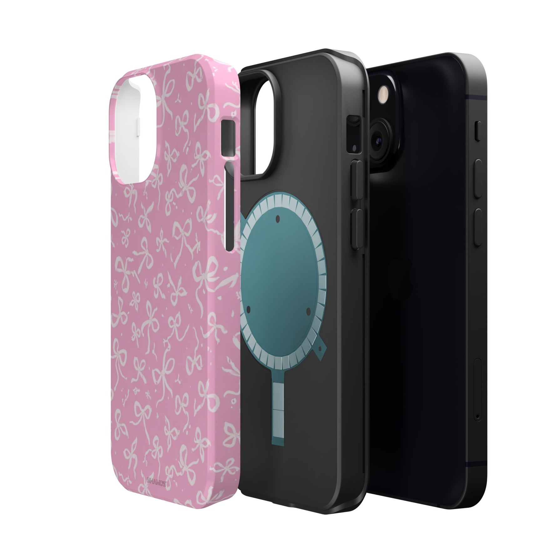 Pink Bow Pattern Impact-Resistant iPhone Case | MagSafe
