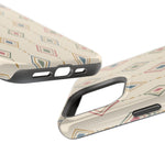 Desert Diamonds – Pastel Geometric Pattern MagSafe Phone Case, glossy square triple-camera Pro model, port openings and edge details