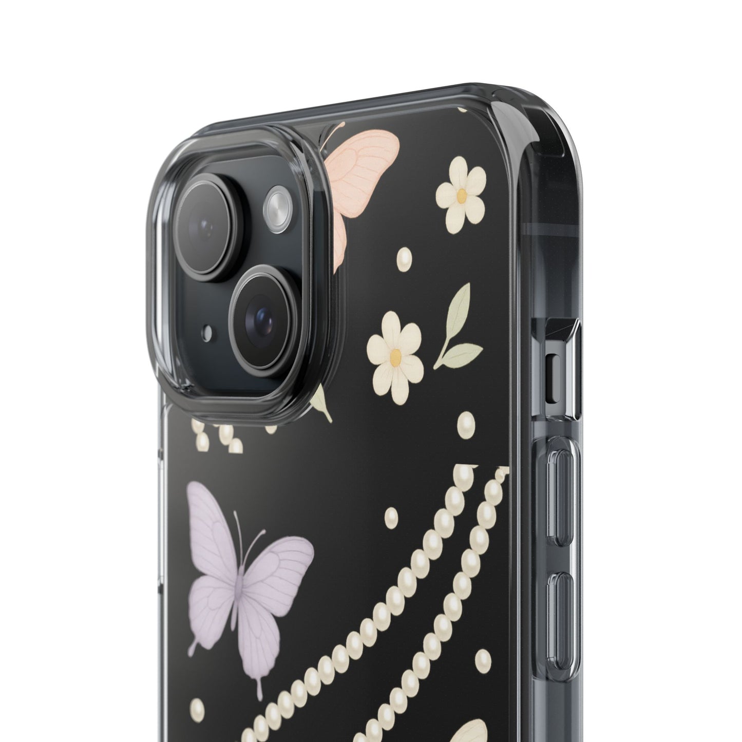 Butterfly Pearl Impact-Resistant Clear iPhone Case