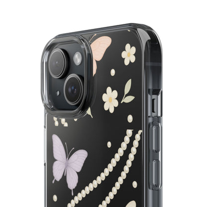 Butterfly Pearl Impact-Resistant Clear iPhone Case