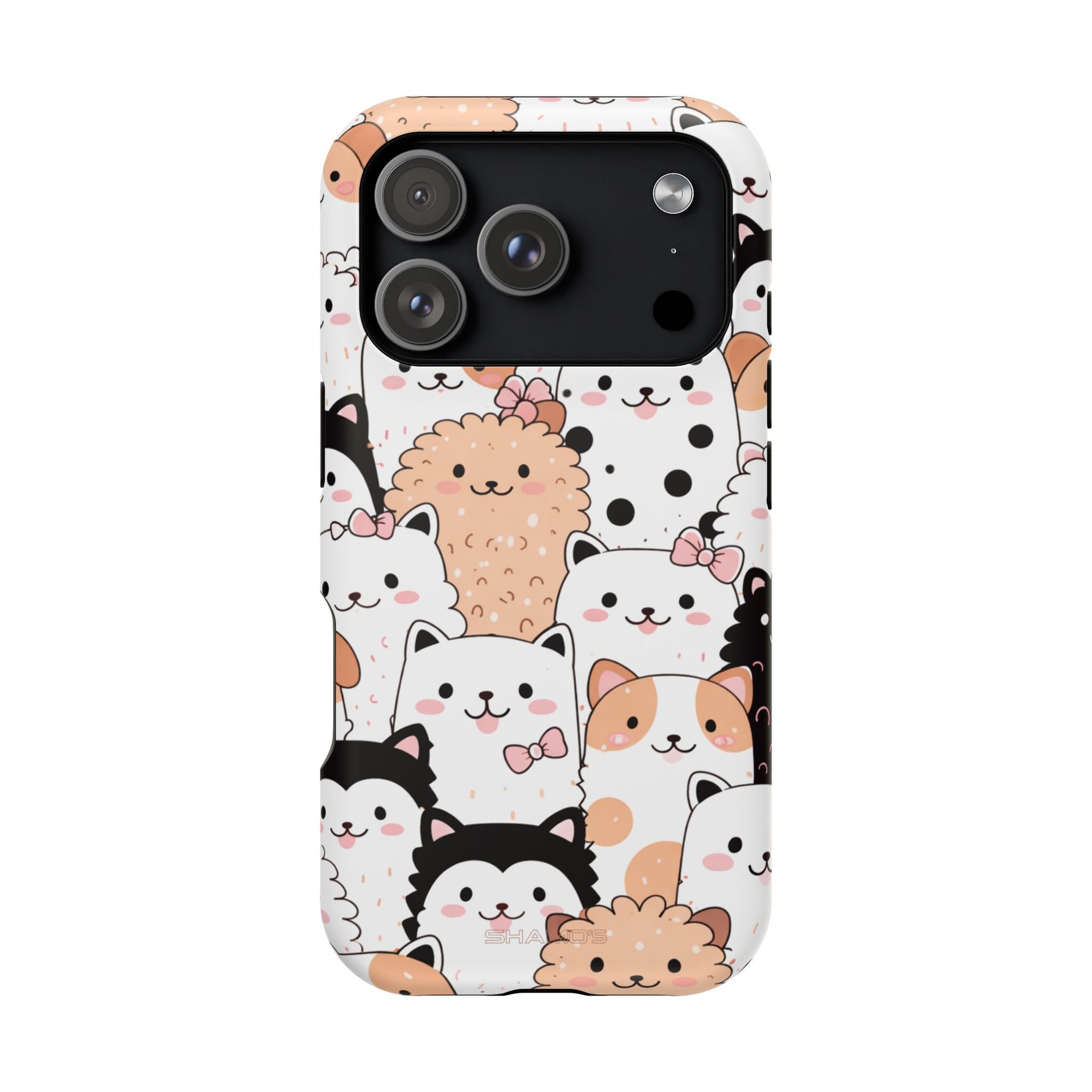 Cute Cartoon Cats & Puppies Phone Case with MagSafe Compatibility