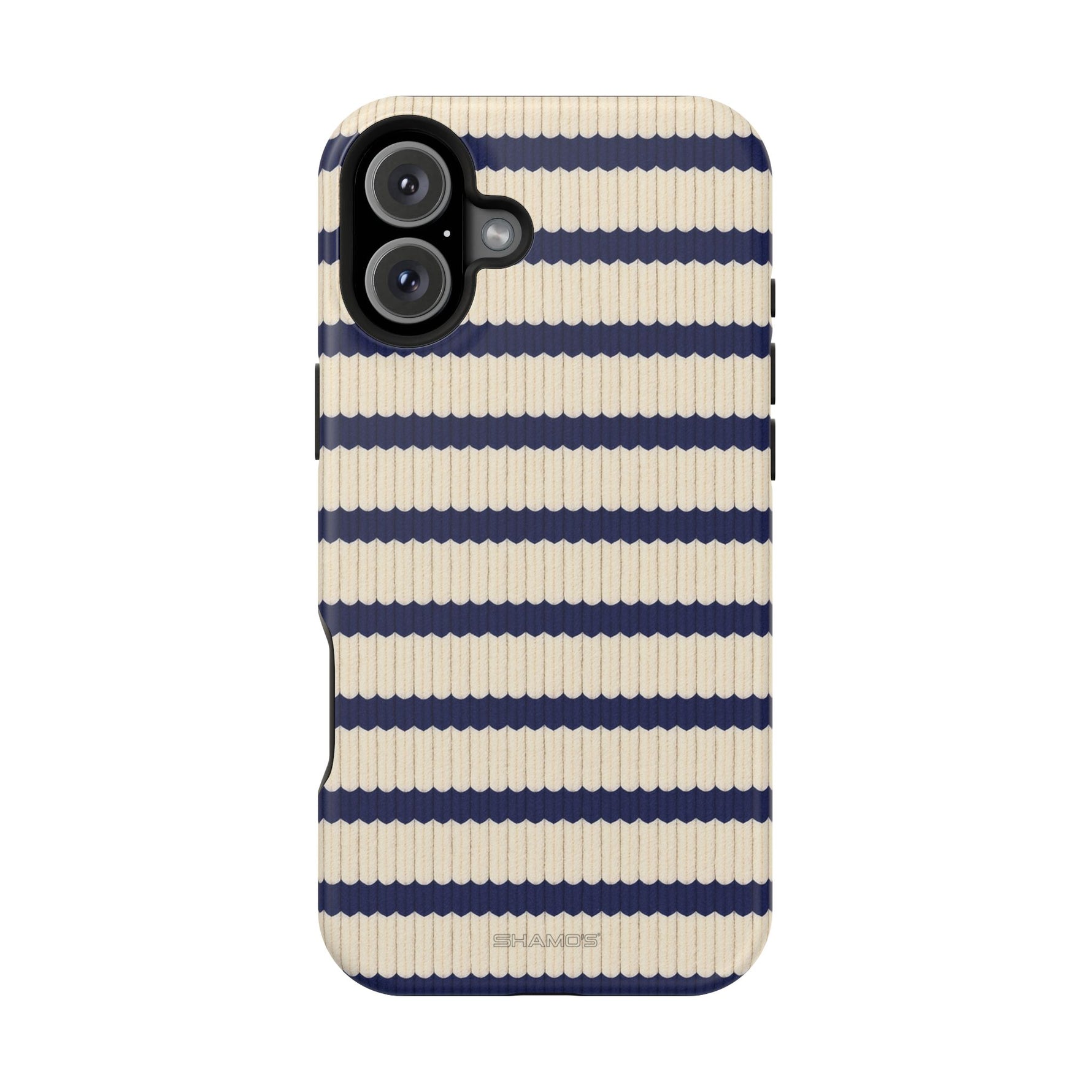Navy & Cream Ribbed Holiday Sweater Design iPhone Case with MagSafe compatibility