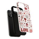 Romantic Love Doodle Tough iPhone Case ("LOVE", hearts, roses) (MagSafe compatible)  Shamo's