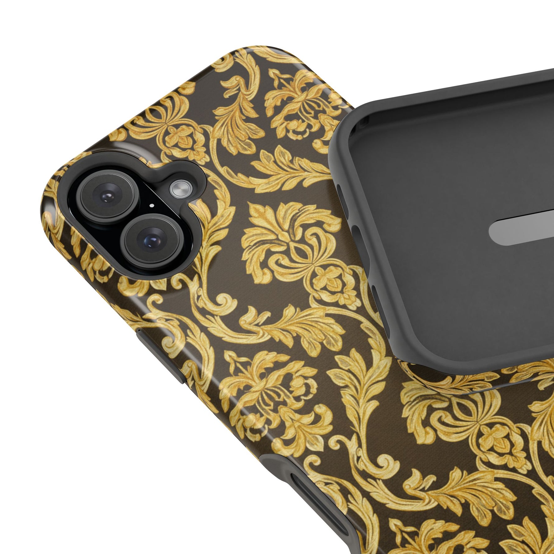 Gold Damask Magnetic Impact-Resistant iPhone Case with MagSafe Compatibility
