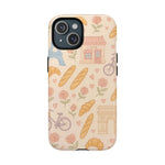 Parisian Bakery iPhone Case — Cute Eiffel Tower, Croissants & Baguette Tough MagSafe Case  Shamo's iPhone 15 / Glossy