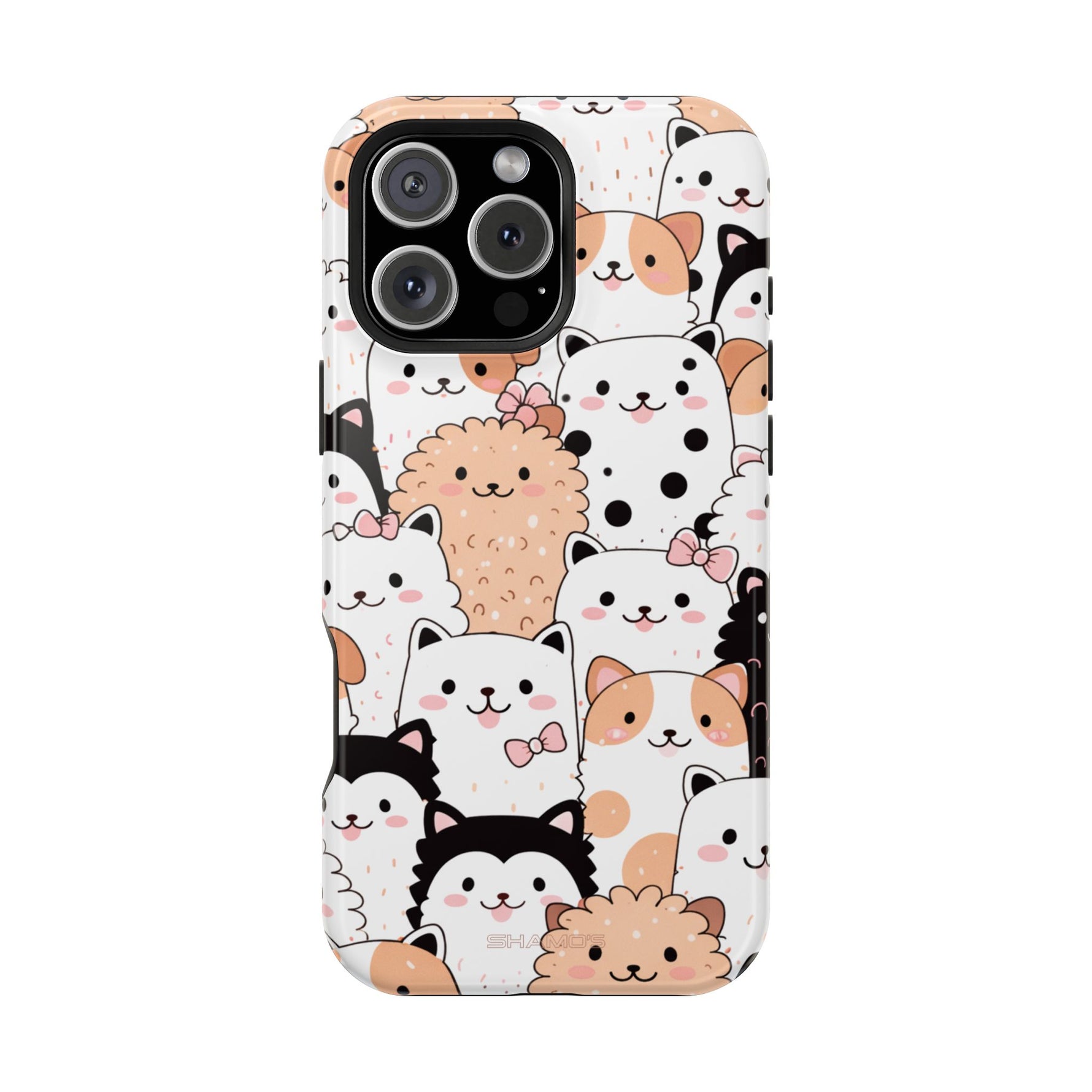 Cute Cartoon Cats & Puppies Phone Case with MagSafe Compatibility