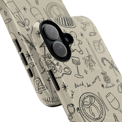 Festive Doodle iPhone Case (’drink, be merry’ Holiday Design) | compatible with MagSafe