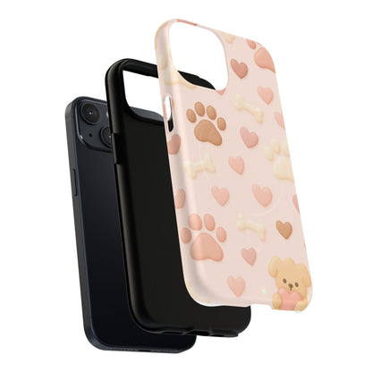 Pet Paw Pattern Phone Case — Pink Puppy Hearts & Bones with MagSafe