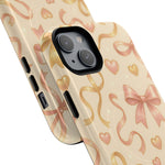 Festive Bow Charm iPhone Case — Pink & Gold Ribbon Hearts with MagSafe  Shamo's