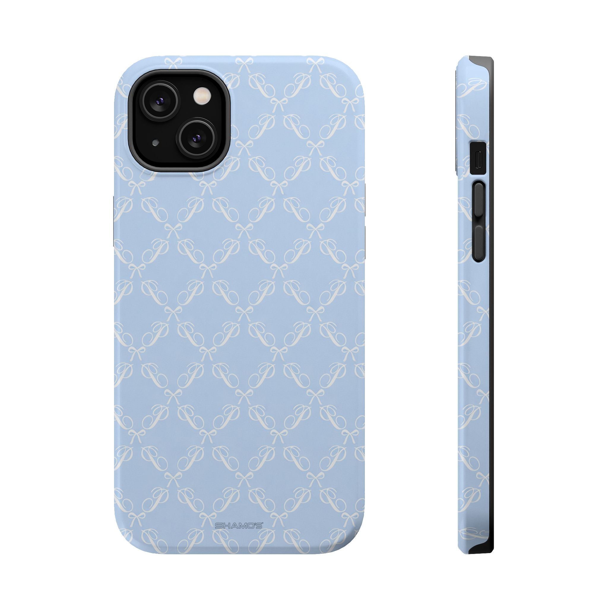 Light Blue Bow-Pattern Impact iPhone Case | MagSafe - iPhone 14 Plus / Glossy - Shamo's