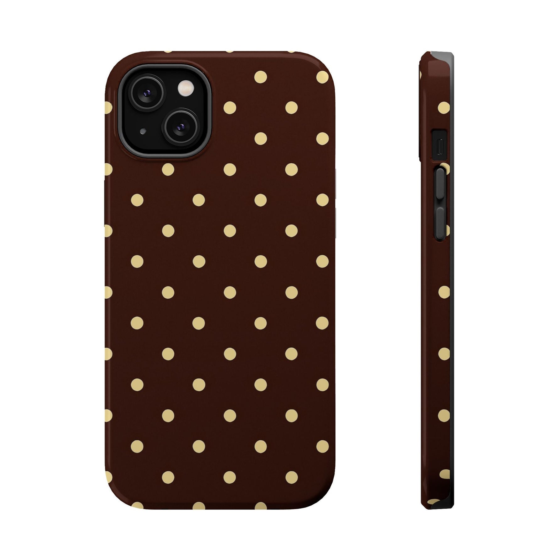 Polka Dot iPhone Case — Brown & Cream Protective Cover with MagSafe compatibility  Shamo's iPhone 14 Plus / Glossy