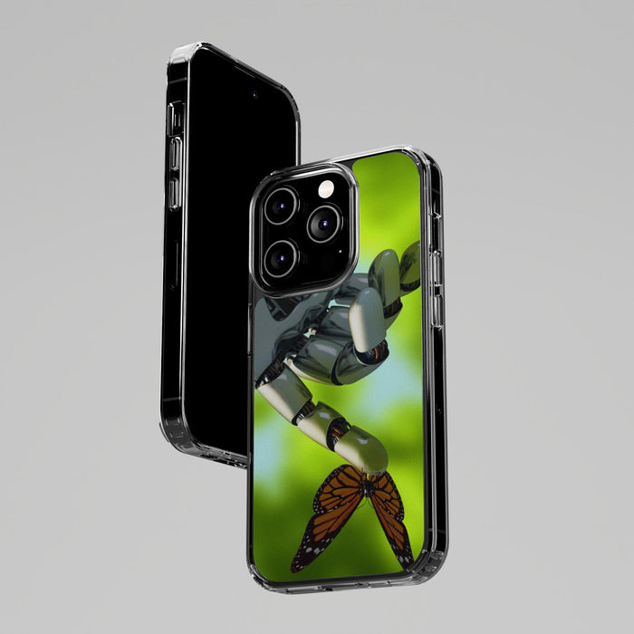 Clear Phone Cases with Robotic hand and Butterfly theme