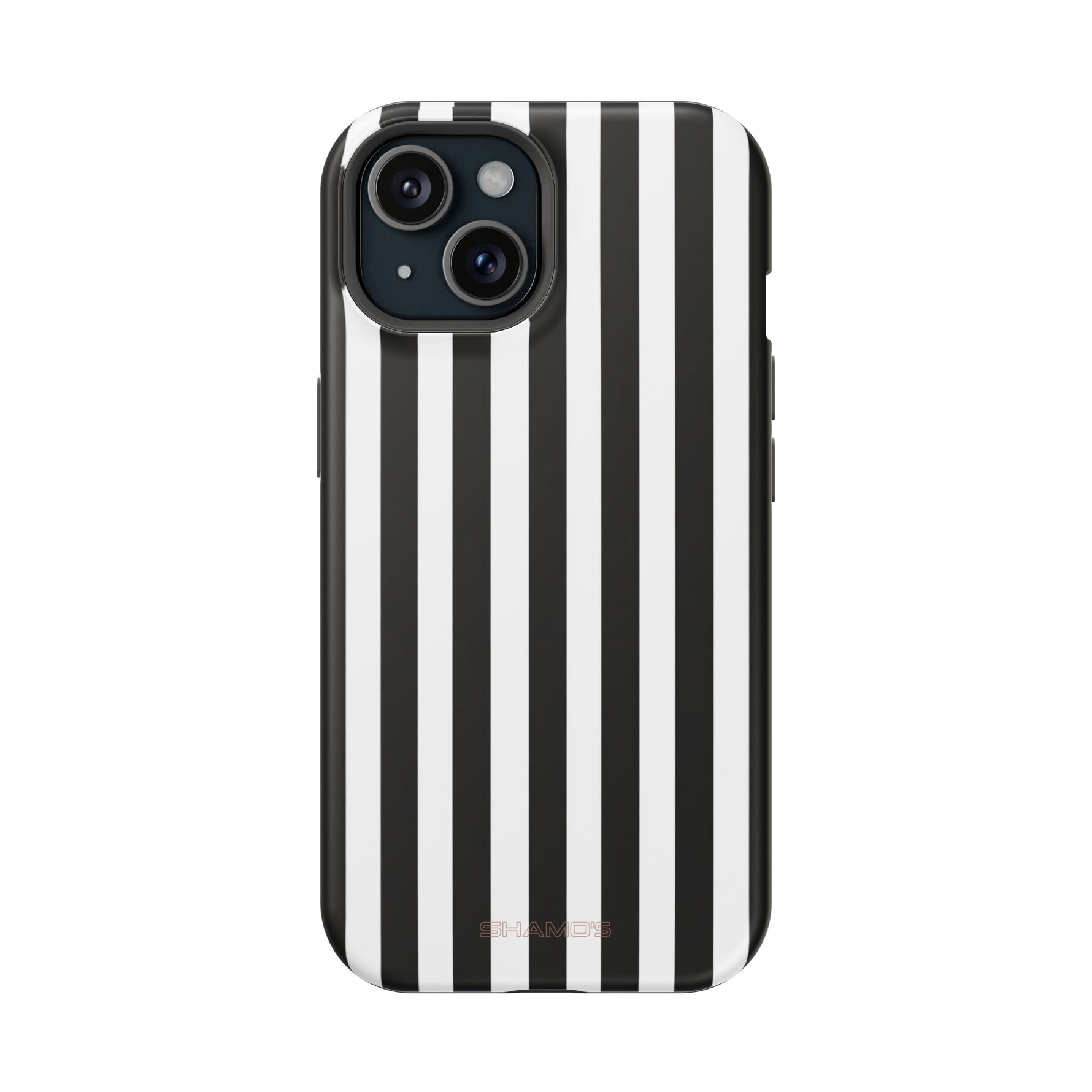 Striped MagSafe Compatible Magnetic Impact-Resistant Phone Case | Black & White Vertical Stripe (Noir Blanc) - iPhone 15 / Matte - Shamo's