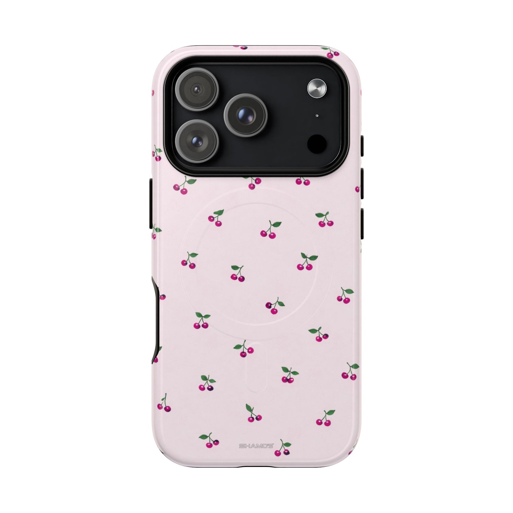 Cherry Pattern Tough Magnetic Phone Case — Pink Protective Magnetic iPhone Cover with MagSafe compatibility