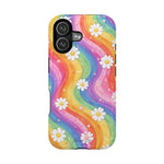 Funda de teléfono resistente a impactos con efecto cascada de colores Rainbow Daisy