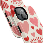 Heart Pattern Tough iPhone Case — Cute Red & Pink Hearts Protective Cover (MagSafe compatible)  Shamo's