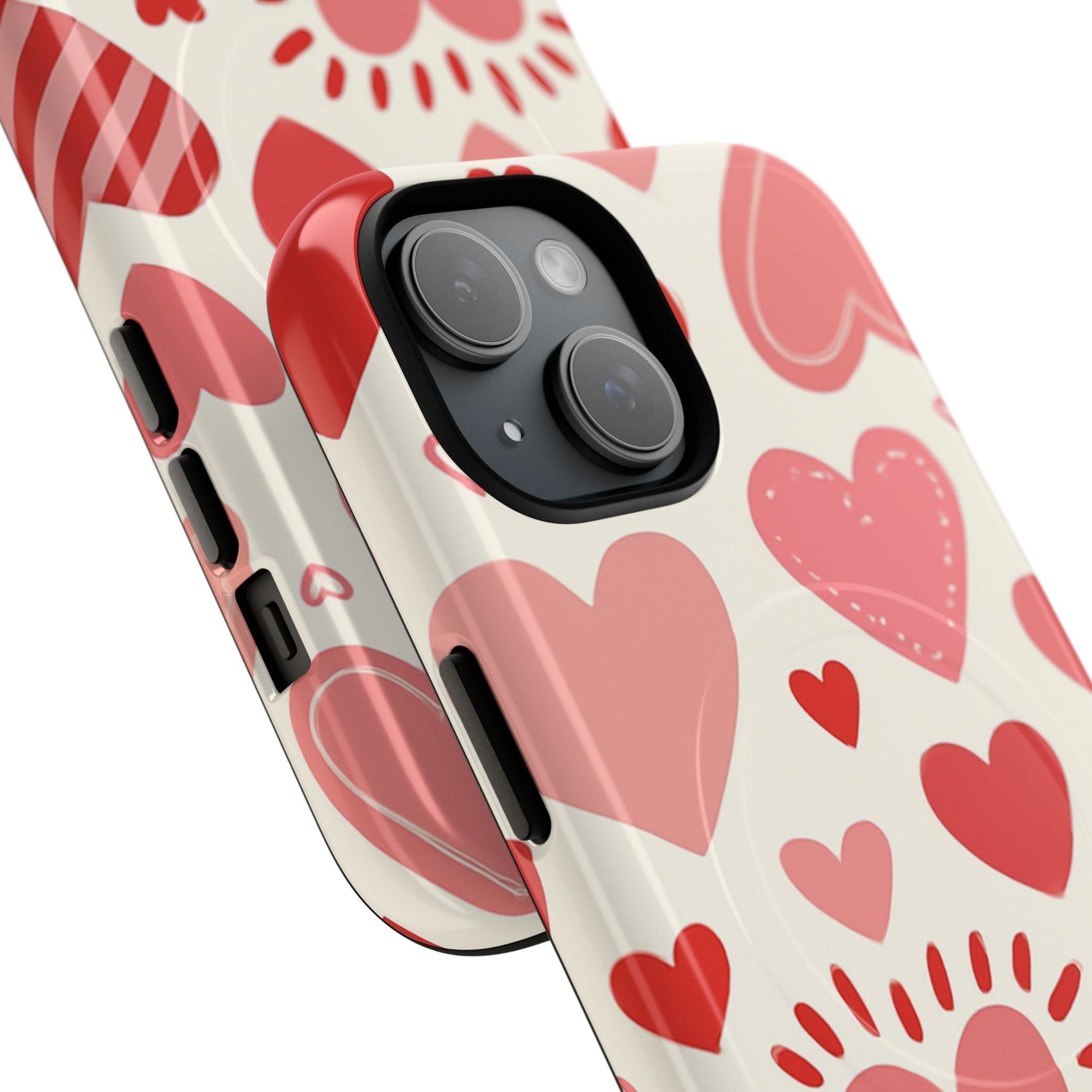 Heart Pattern Tough iPhone Case — Cute Red & Pink Hearts Protective Cover (MagSafe compatible)  Shamo's