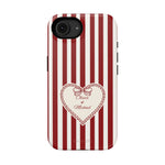 Funda personalizada a rayas — Diseño de corazón rojo y blanco (nombres personalizados)
