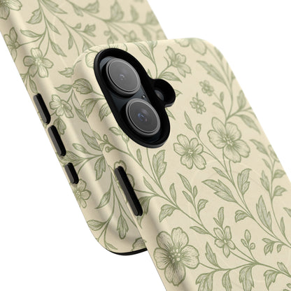 Sage Green Vintage Floral Pattern iPhone Case | MagSafe Compatible