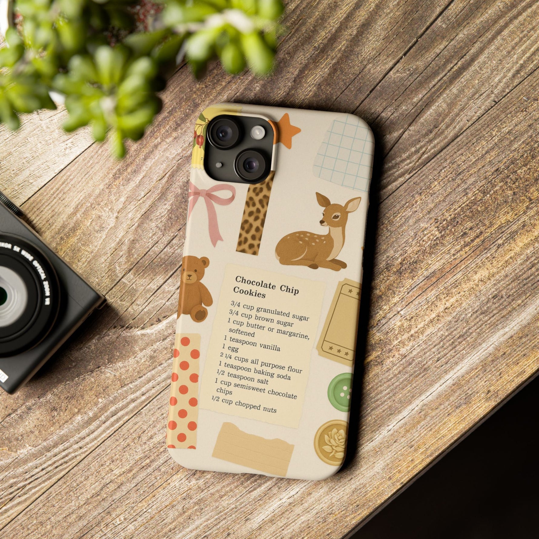 Slim iPhone Case — Cozy Baking & Teddy Pattern (Recipe, Deer, Buttons)  Shamo's