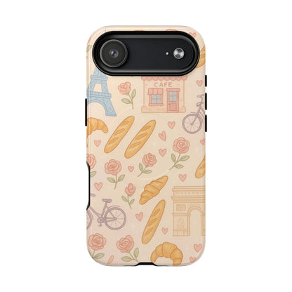 Parisian Bakery iPhone Case — Cute Eiffel Tower, Croissants & Baguette Tough MagSafe Case