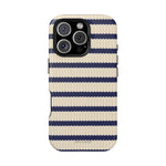 Navy & Cream Ribbed Holiday Sweater Design iPhone Case with MagSafe compatibility
