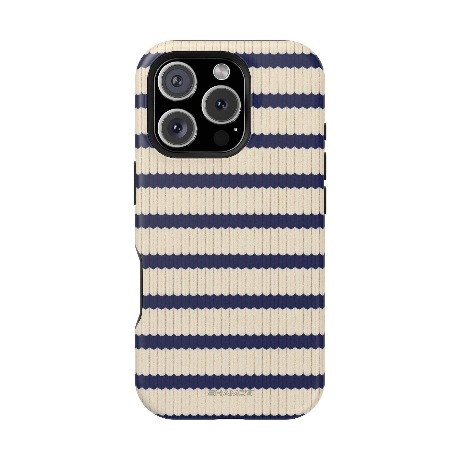 Navy & Cream Ribbed Holiday Sweater Design iPhone Case with MagSafe compatibility