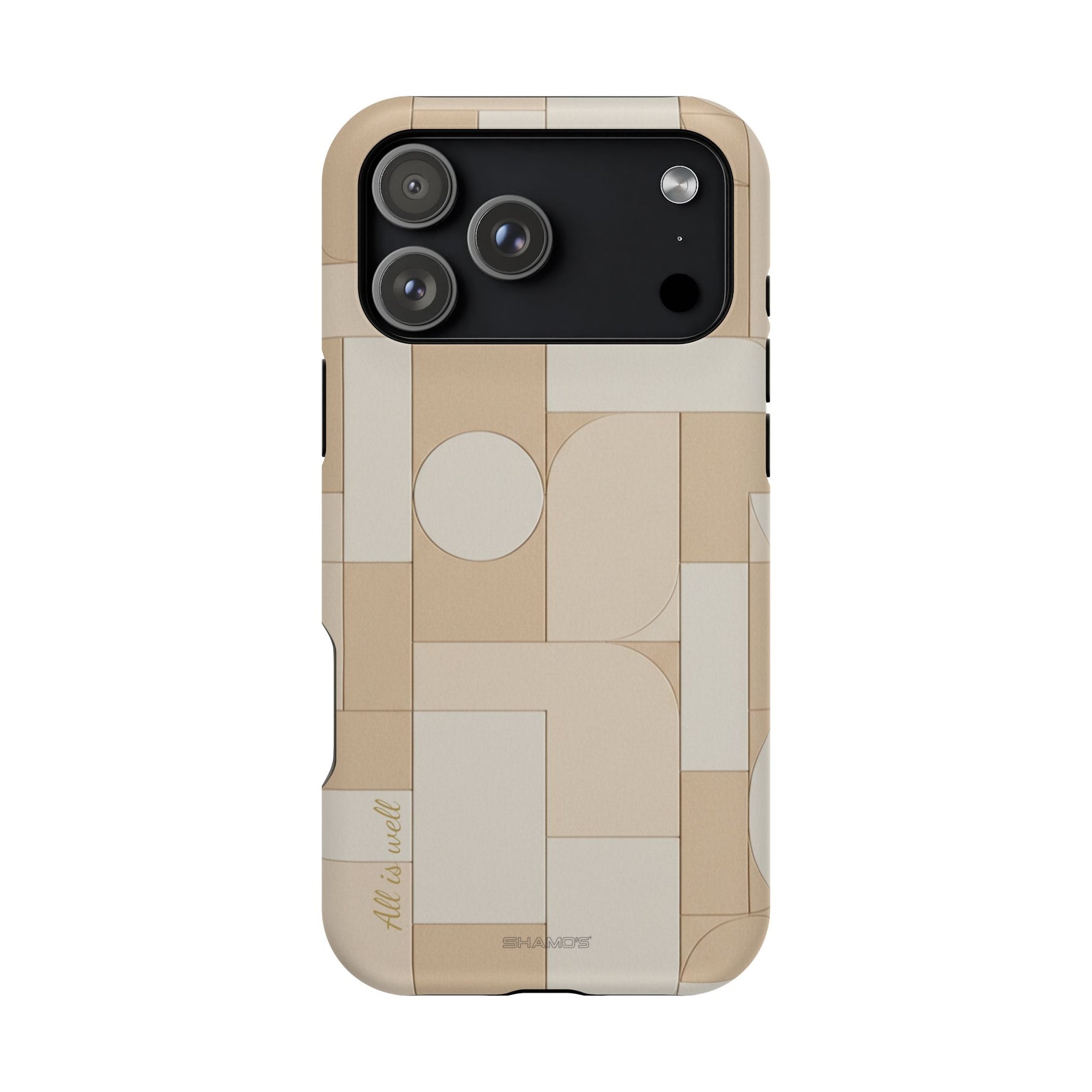 Geometric Beige Magnetic Impact-Resistant iPhone Case with Personalizable Quote and MagSafe Compatible