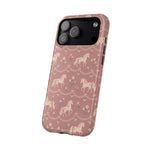 Rose Ponies MagSafe Phone Case, glossy wide-camera Pro model, angled rear view
